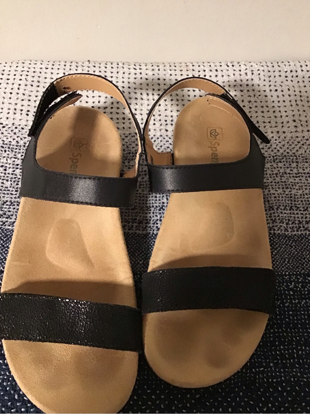 Spencer Women's Black Two-Strap Comfort Sandals with Tan Footbed